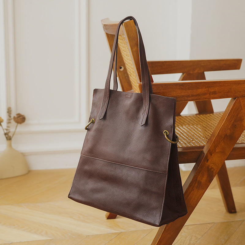 Women's Vertical First Layer Cowhide Large Capacity Bags