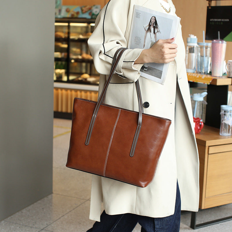 Women's Genuine Leather Portable Big Vegetable Tanned Cowhide Shoulder Bags