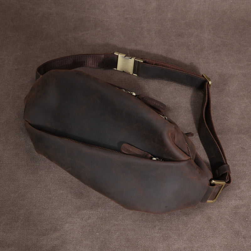Men's Crazy Horse Leather Riding Multifunctional Men's Chest Bags