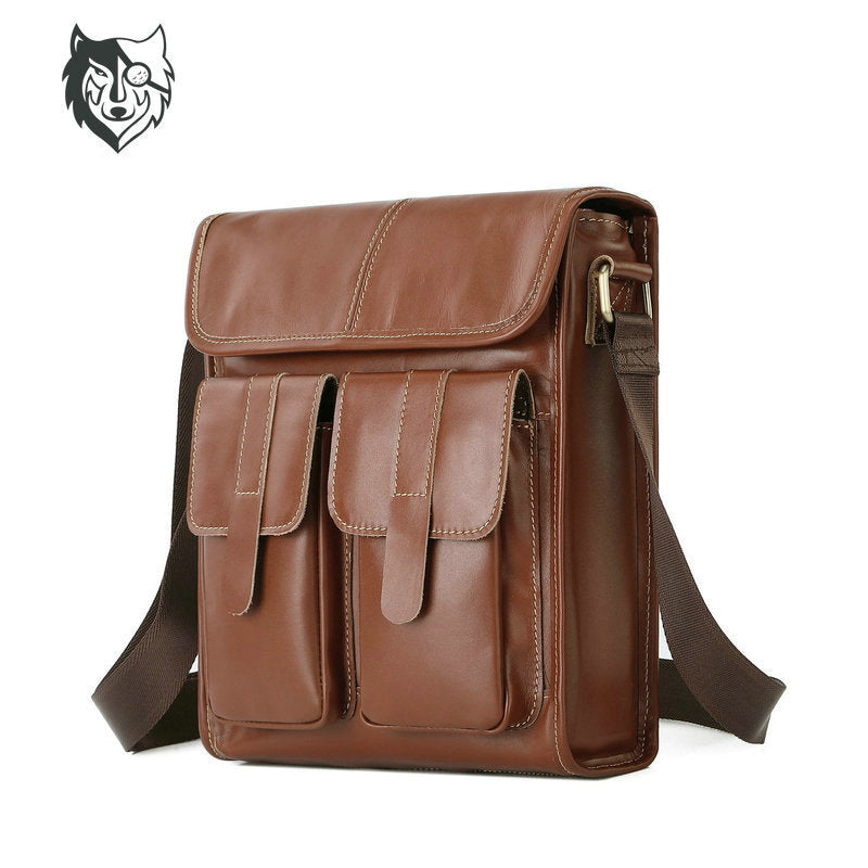 Men's Wax Skin Leisure First Layer Cow Men's Shoulder Bags