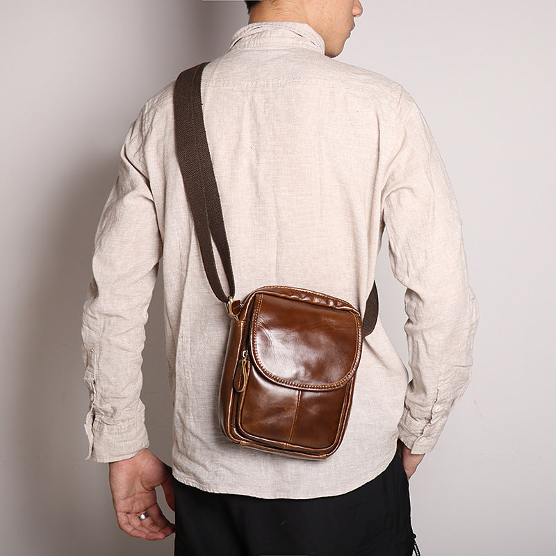 Men's Genuine Leather Simple Cowhide Large Capacity Men's Shoulder Bags