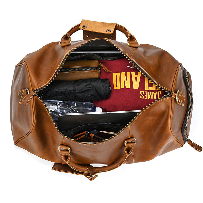 Men's Crazy Horse Leather Cowhide With Shoe Travel Bags