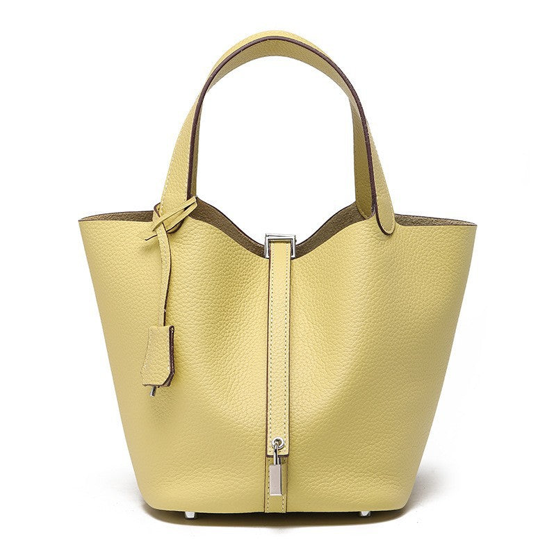 Women's High Quality Genuine Leather Vegetable Basket First Layer Cowhide Bucket Bags