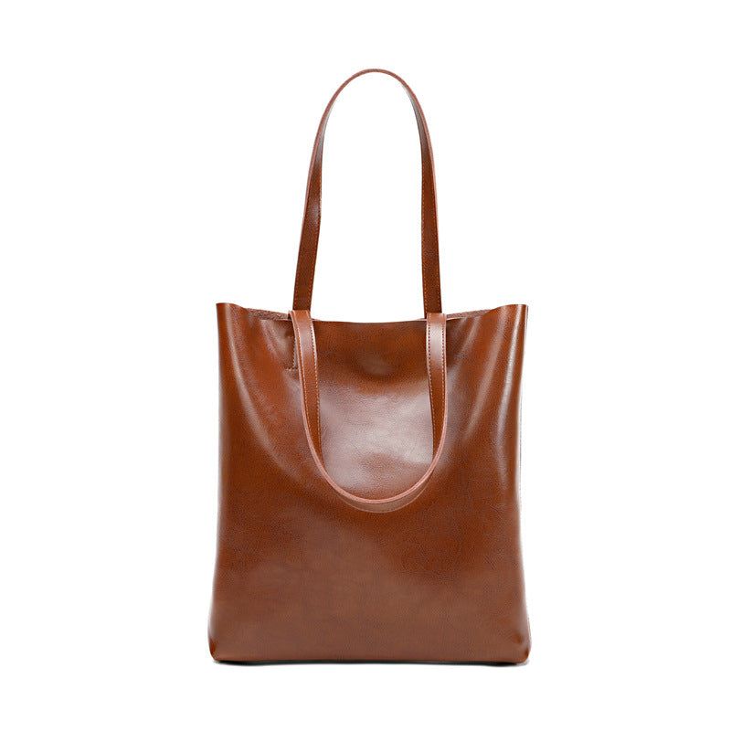 Women's Capacity Oil Wax Leather Vertical Genuine Tote Bags