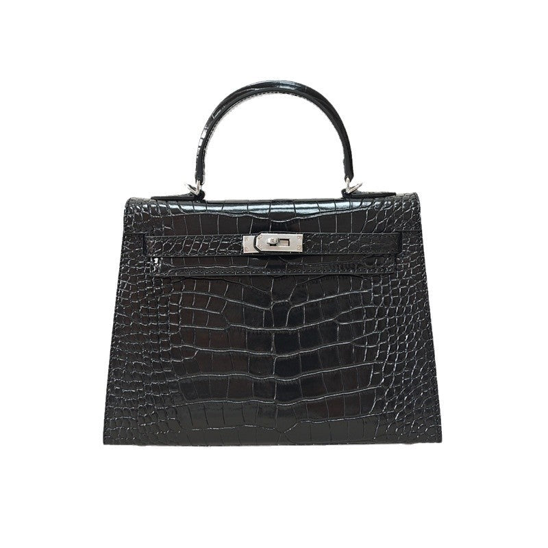 Women's Crocodile Pattern Kelly Fashion Genuine Leather Handbags