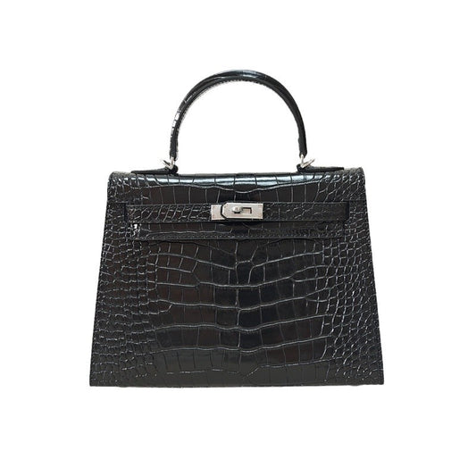 Women's Crocodile Pattern Kelly Fashion Genuine Leather Handbags