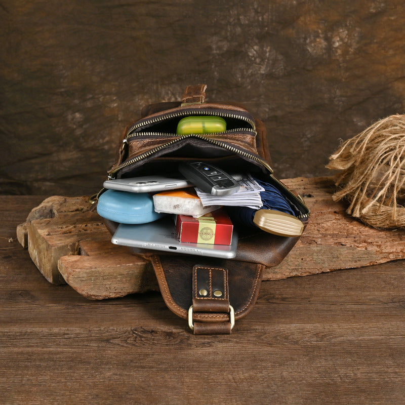 Men's Trendy Retro Crazy Horse Leather Men's Chest Bags