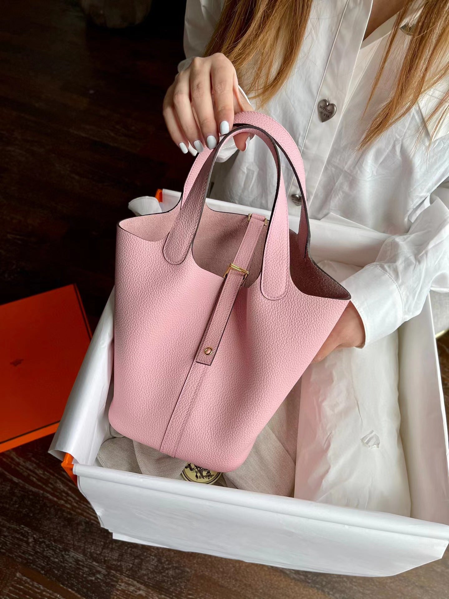 Women's Vegetable Basket Cowhide Handmade Wax Line Handbags