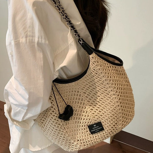 Women's Amber Rope High-grade Handmade Straw Woven Tote Bags