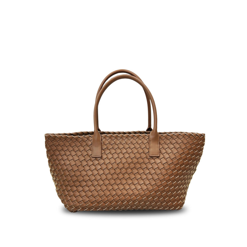 Women's Leather Weave Vegetable Basket Cowhide Large Tote Bags