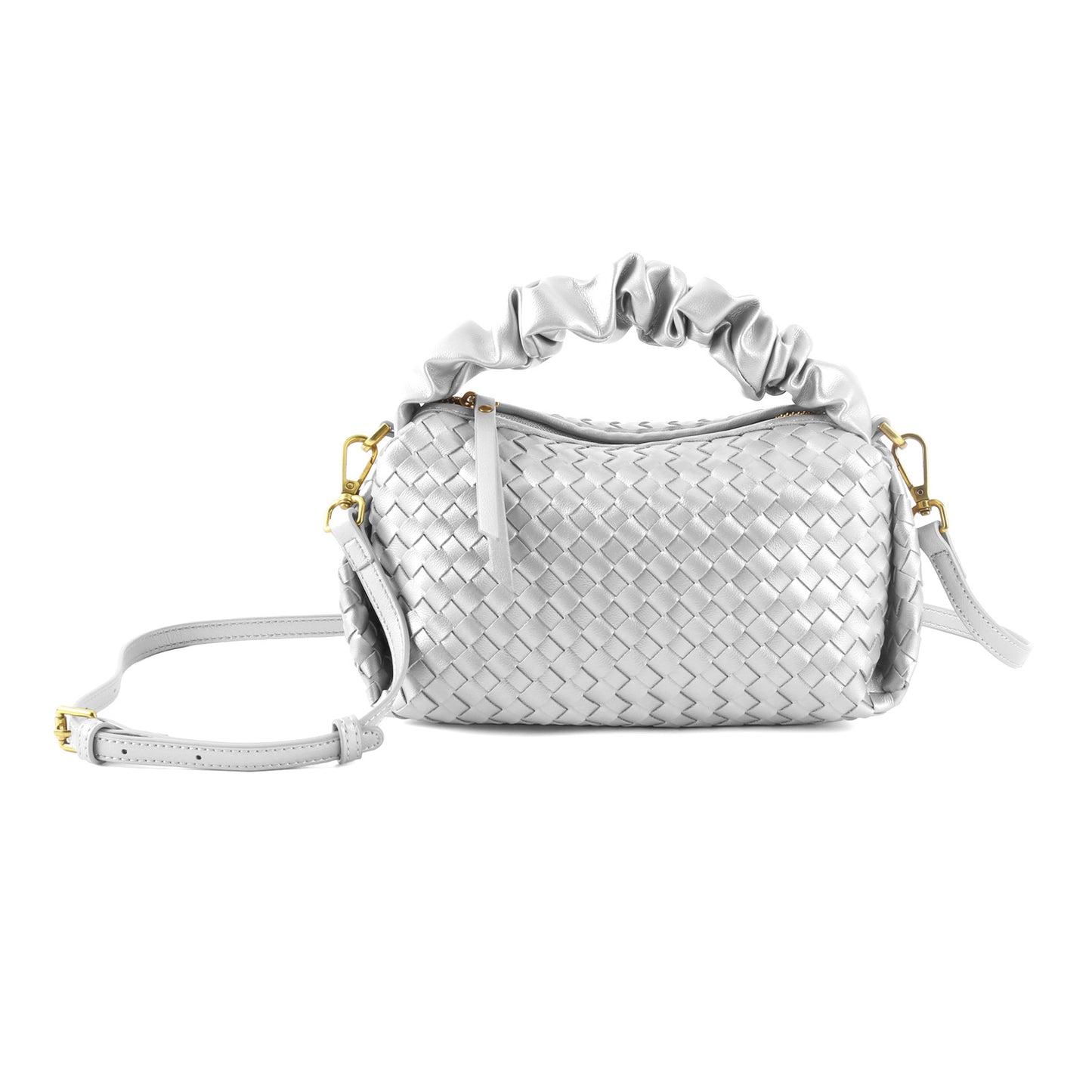 Soft Leather Woven Pleated Wooden Ear Portable Handbags