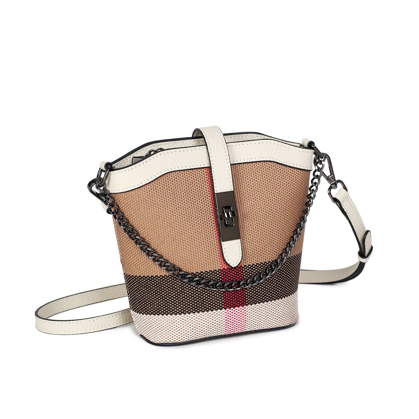 Women's Fashion Leather Trendy Cowhide Mini Plaid Bucket Bags