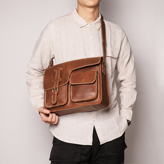 Women's & Men's & Leather Horizontal Crazy Horse First Bags