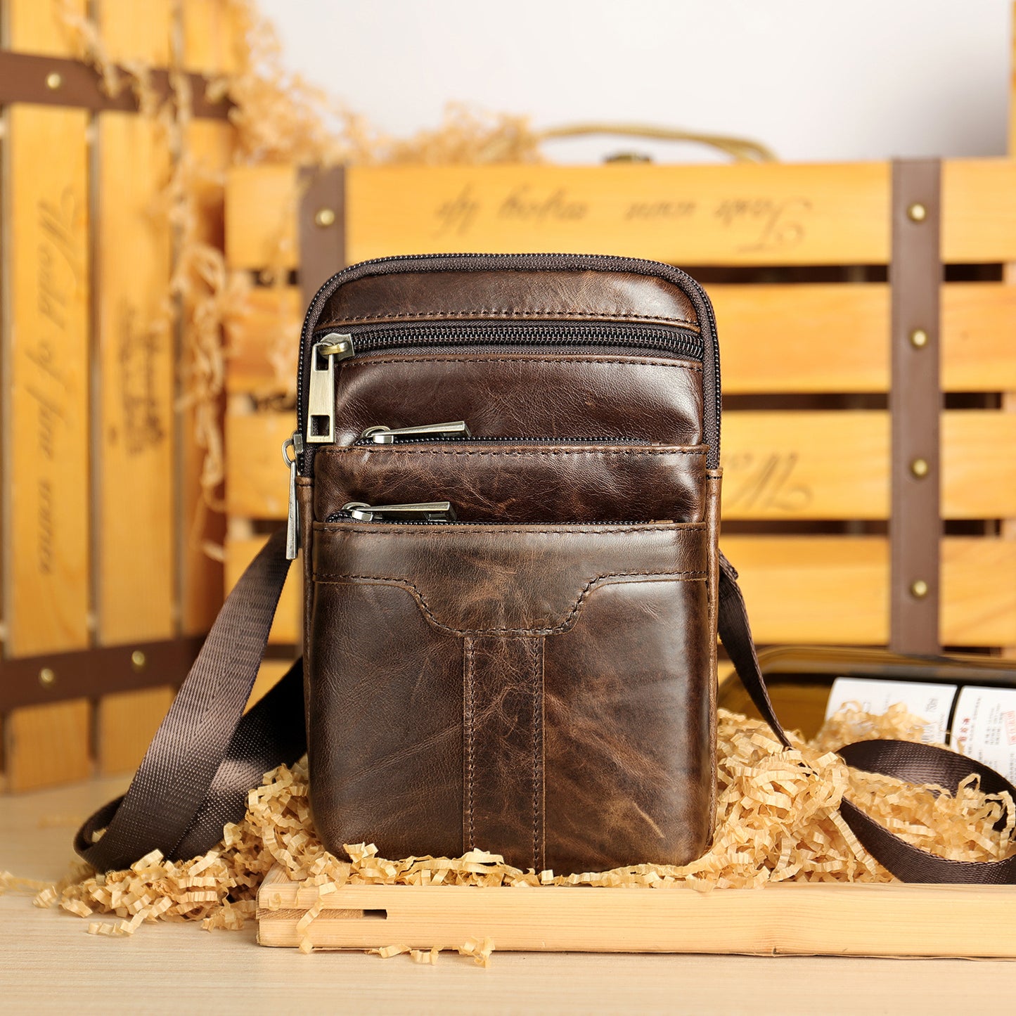 Men's Genuine Leather Cell Business Cowhide Men's Waist Packs