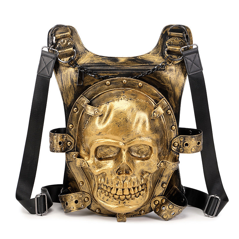 Women's & Men's & Skull Trendy Cool Motorcycle Three-dimensional Leather Backpacks