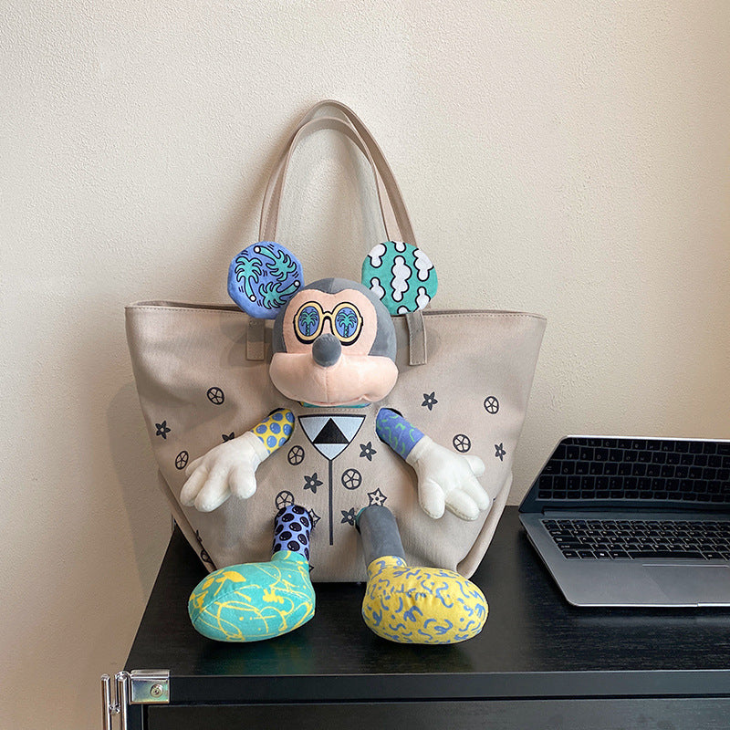 Women's Doll Large Capacity Fashion Canvas Contrast Color Middle School Students' Schoolbags