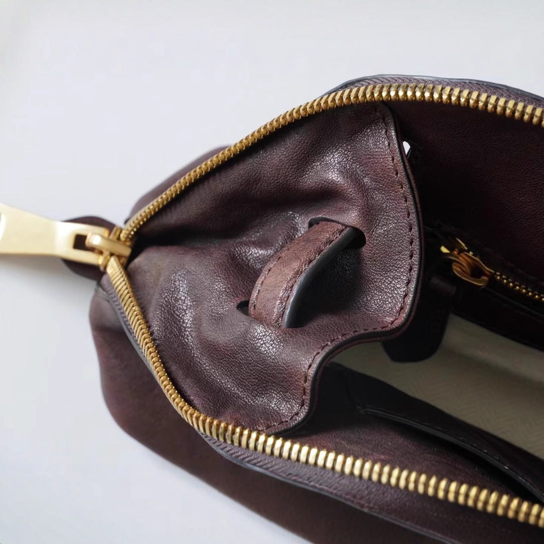 Spring Imported Vegetable Tanned Sheepskin Bowling Handbags
