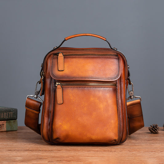 Men's Vegetable Tanning Leather Retro Daily Computer Men's Messenger Bags