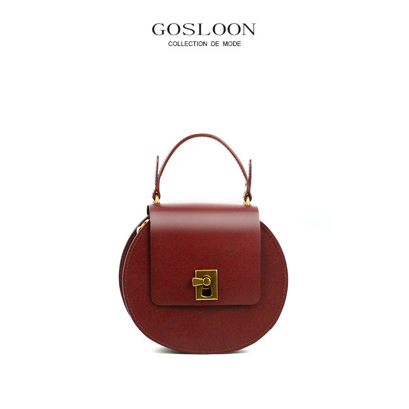 Gu Design Thick Cowhide Round Pie Crossbody Bags