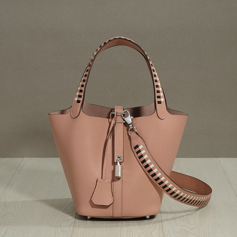 Women's Layer Cowhide Vegetable Basket Dignified Goddess Shoulder Bags