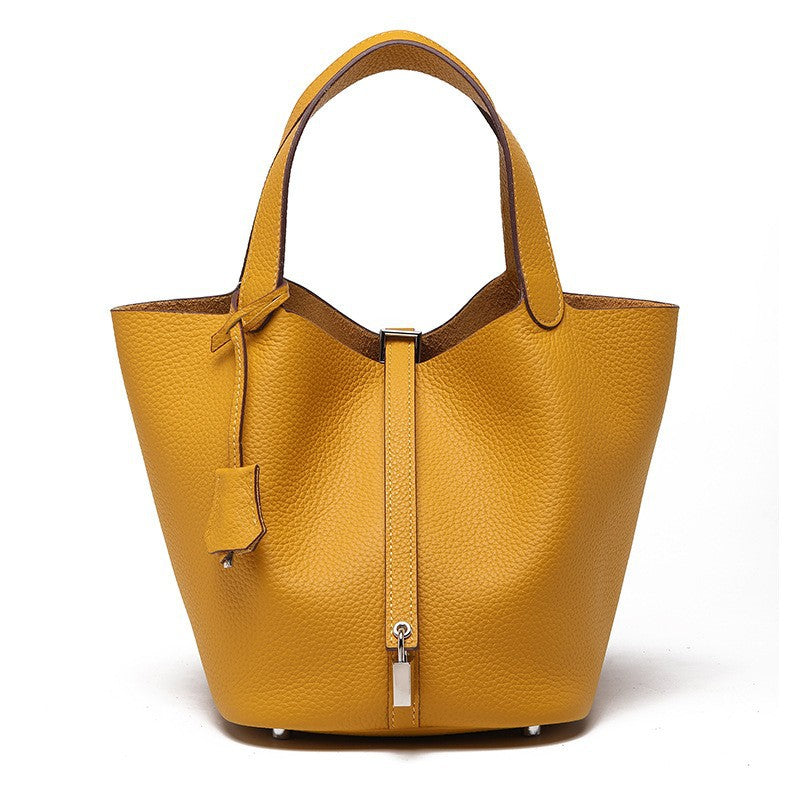 Women's High Quality Genuine Leather Vegetable Basket First Layer Cowhide Bucket Bags