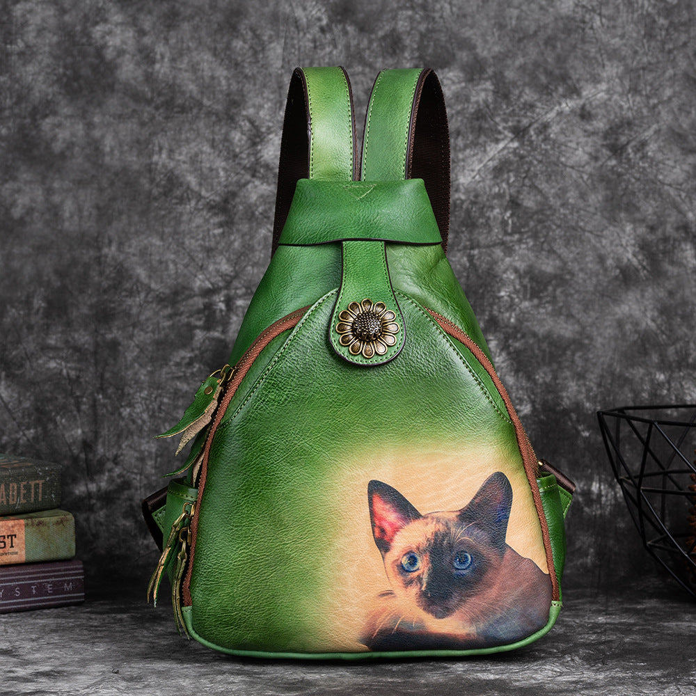 Layer Cowhide Chinese Style Genuine Leather Backpacks