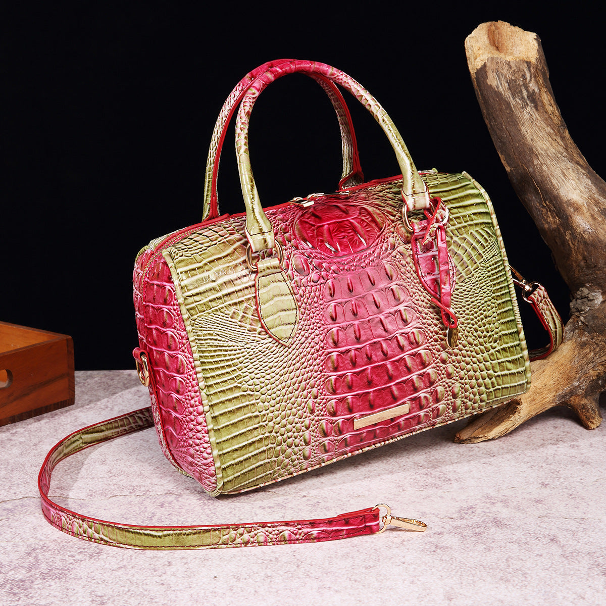 Women's Portable Underarm Vintage Brahmin Crocodile Pattern Handbags