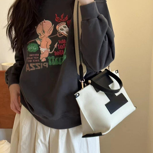 Large Capacity Totes Cowhide Vegetable Basket Shoulder Bags