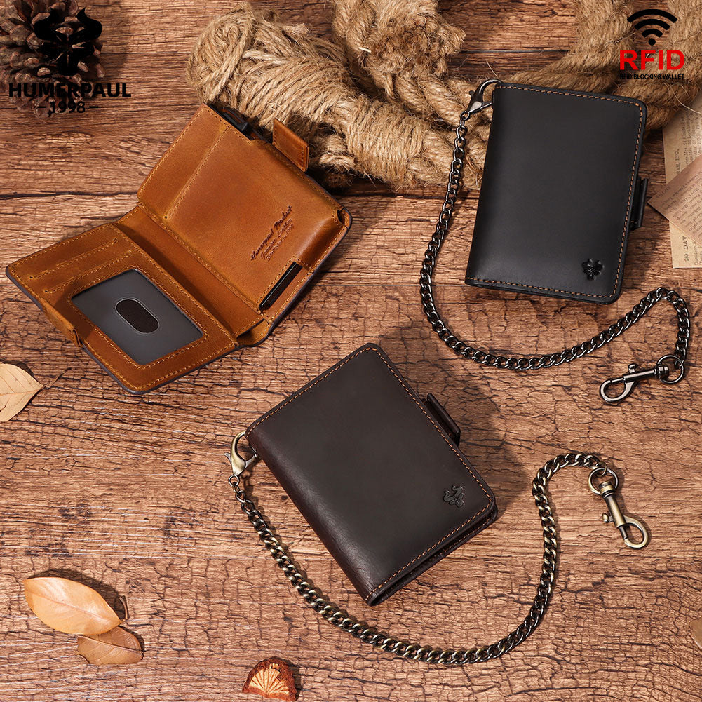 Paul Leather Gift Metal Cartridge Chain Top Layer Card Holder