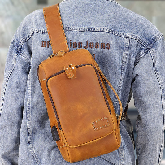 Men's Retro Genuine Leather First Layer Cowhide Men's Chest Bags