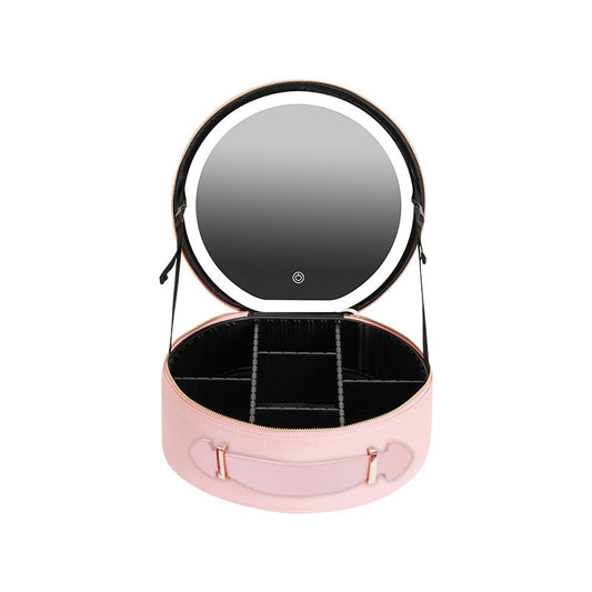 Round With Light Mirror Good-looking Large Cosmetic Bags