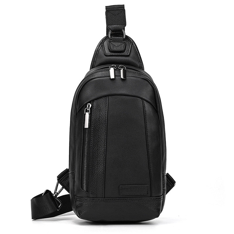 Men's Leather Black Large Capacity Leisure Cowhide Men's Chest Bags
