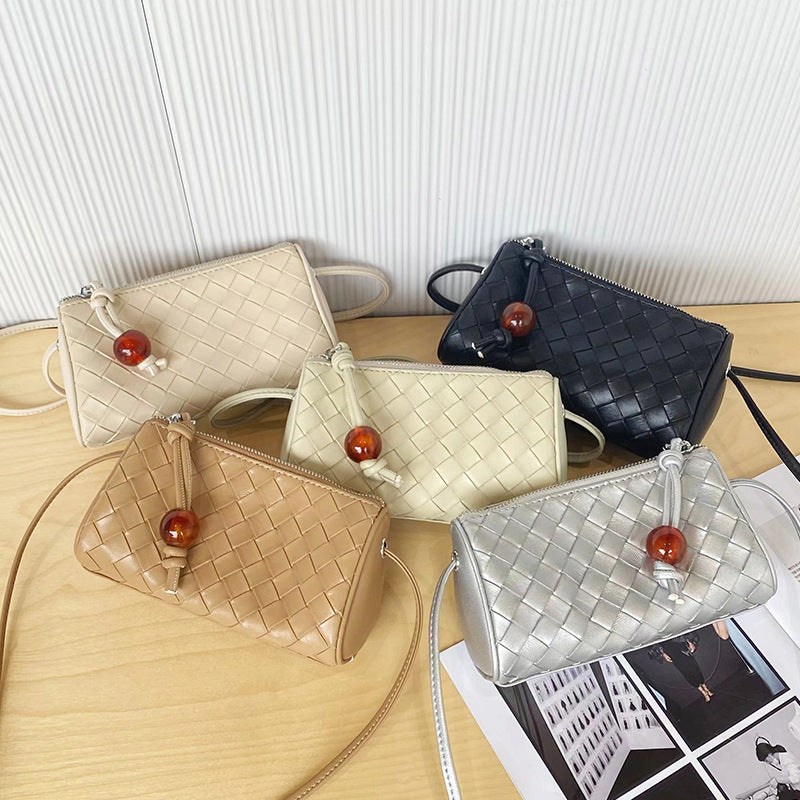 Women's Simple High-grade Woven Leather Mobile Tote Bags