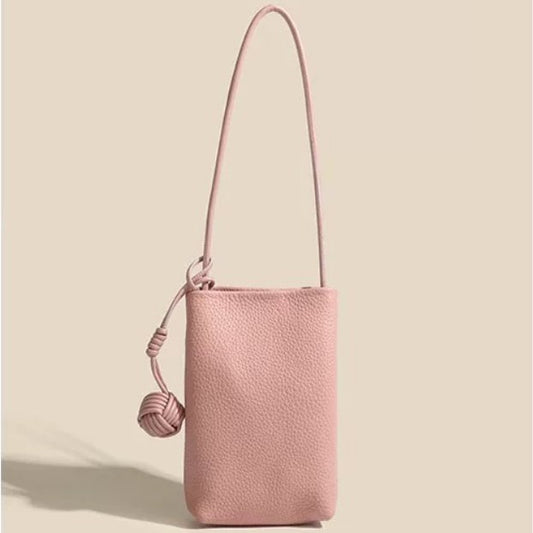 Women's Leather Woven Ball Vertical Soft Fan Phone Bags