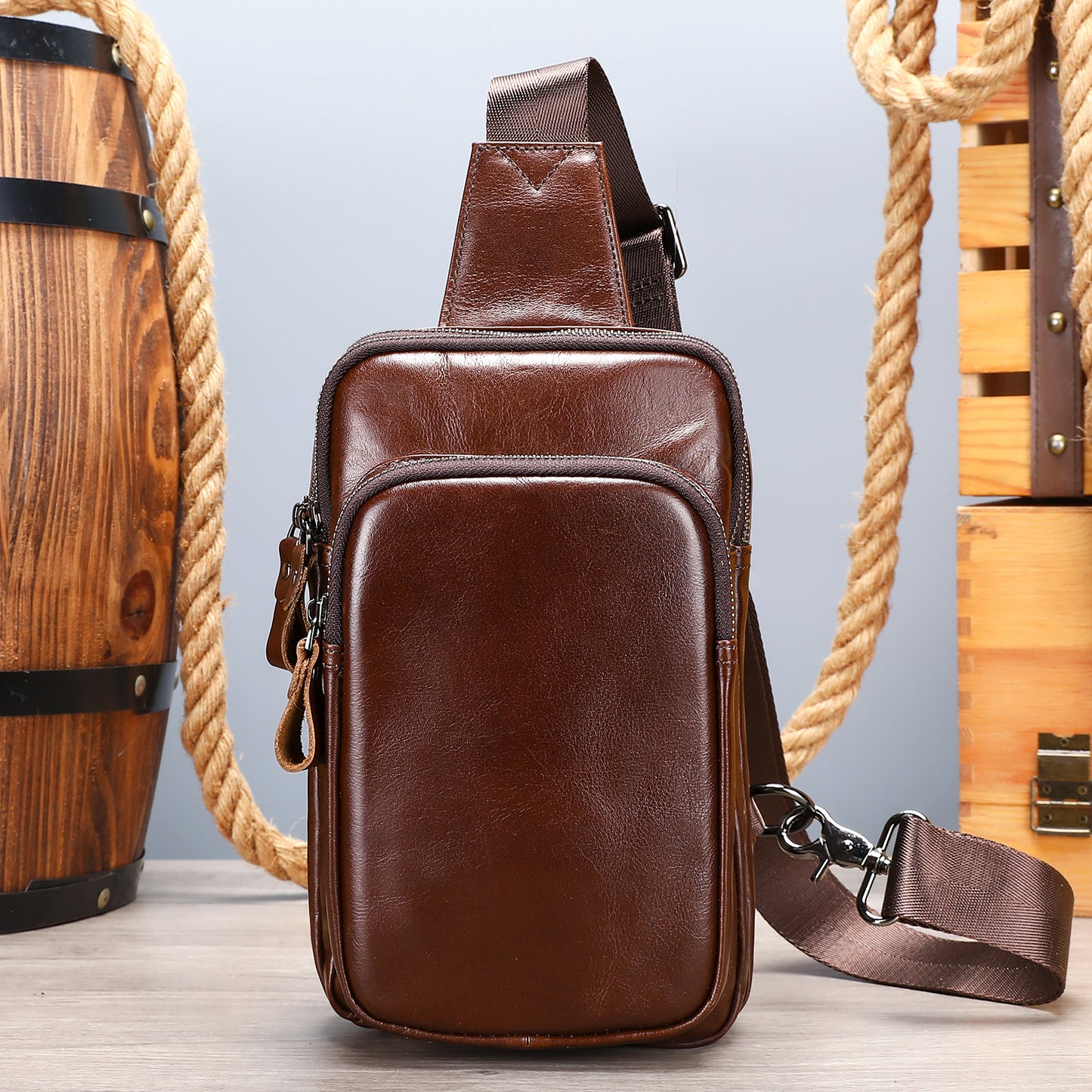 Men's Slanted Senior Household First Layer Cowhide Men's Chest Bags