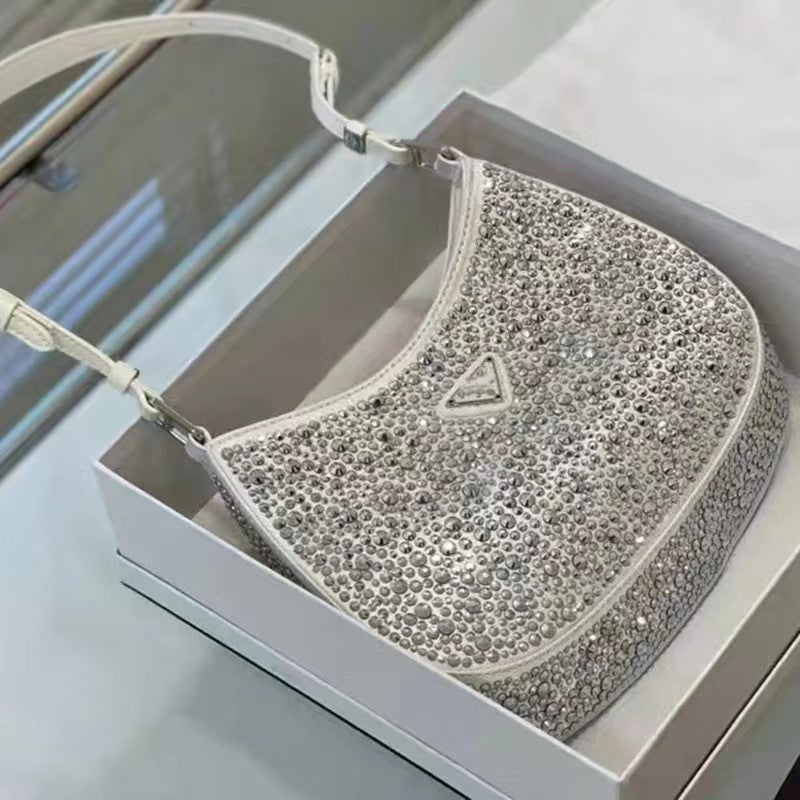 Women's P Satin Diamond Underarm Crystal Glossy Shoulder Bags