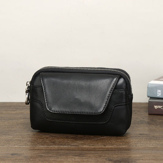 Leather Mini First Layer Double Zipper Phone Bags