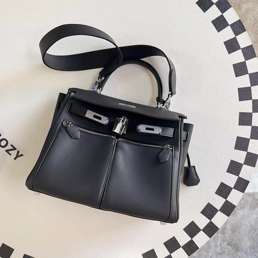 Top Layer Cow Leather Wide Strap Handbags
