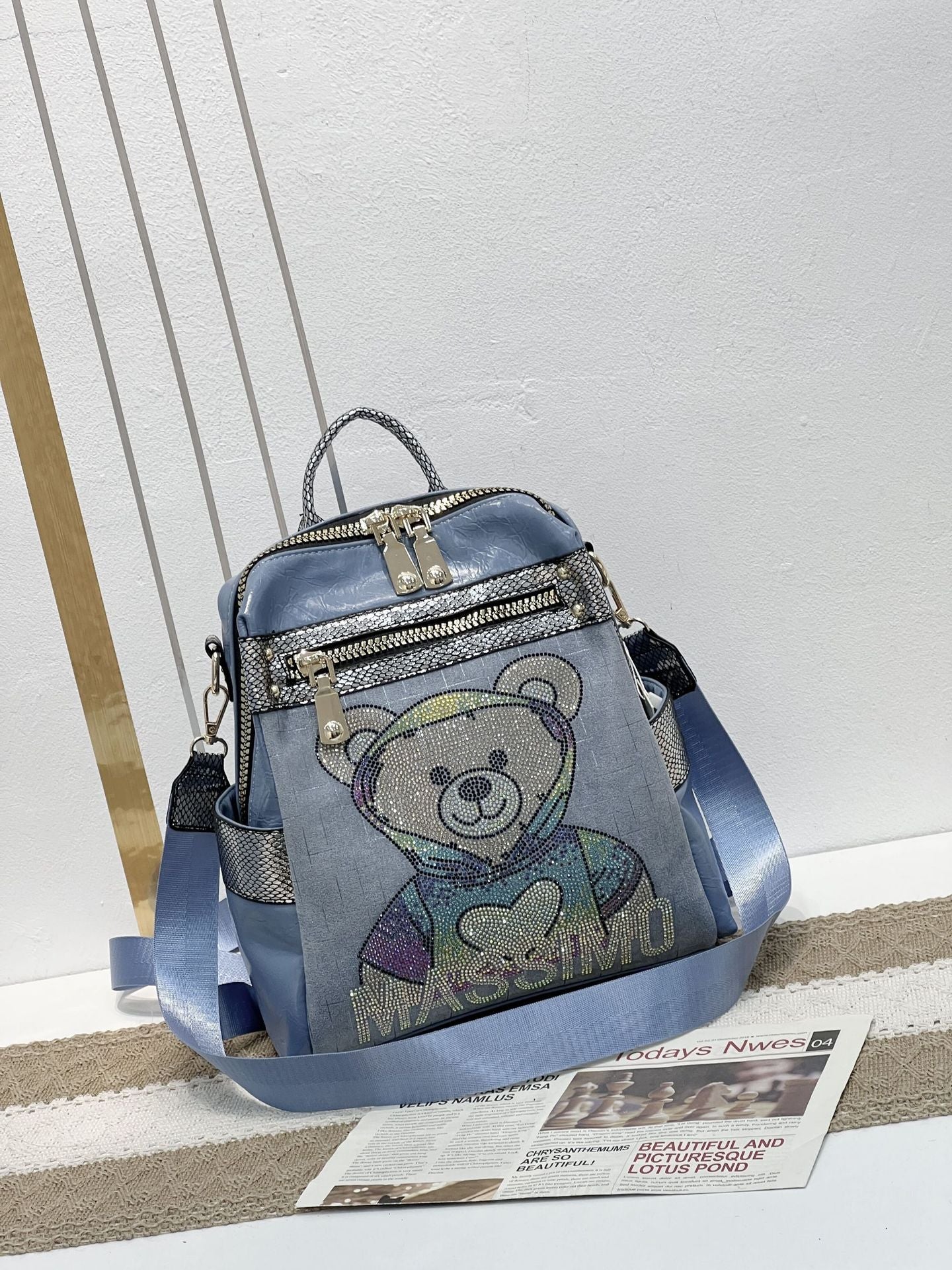 Women's Western Style Contrast Color Colorful Crystals Backpacks