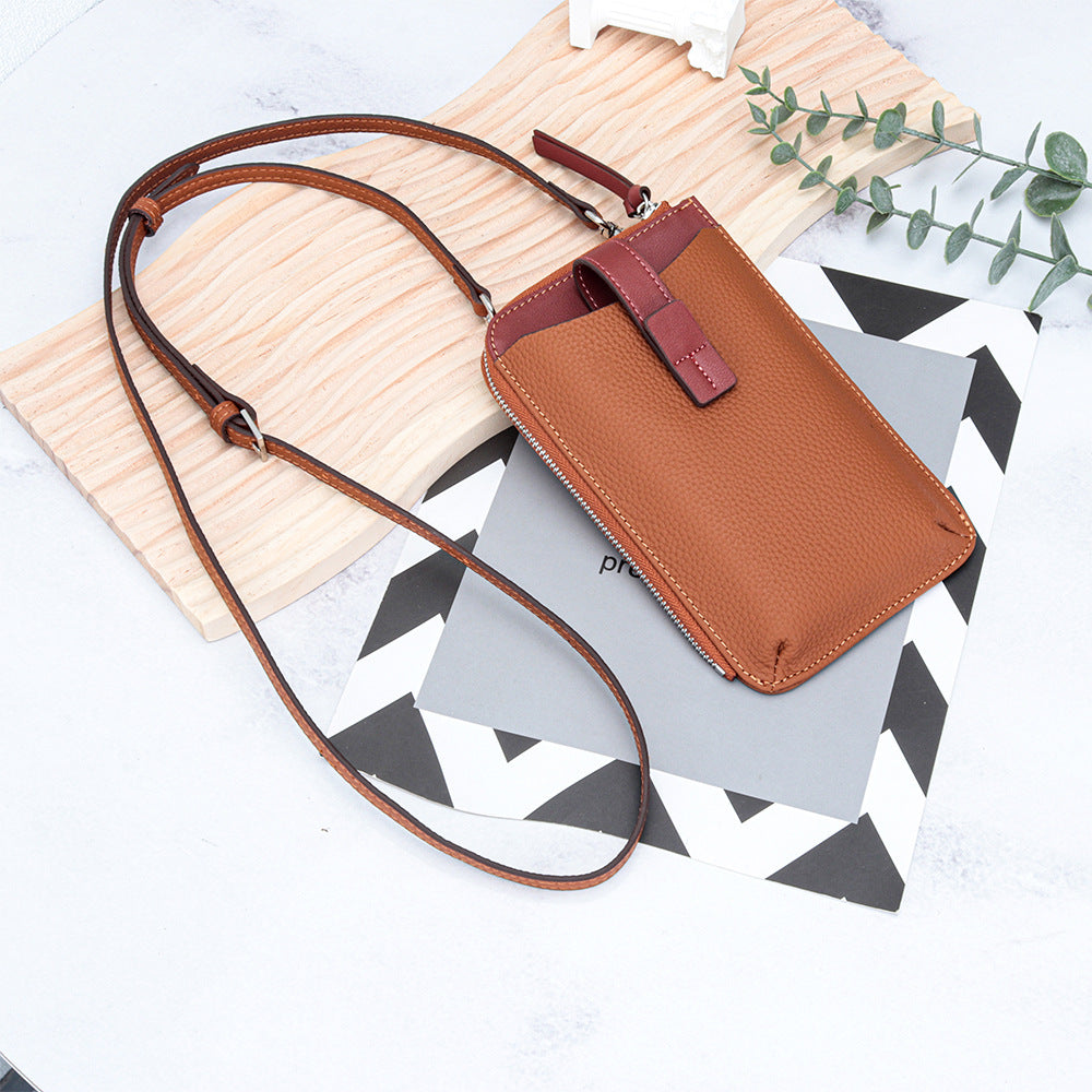 Women's Genuine Leather Fashion Contrast Color Mobile Large Capacity Phone Bags