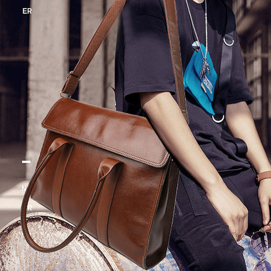 Women's & Men's & First Layer Oil Wax Cowhide Business Handbags