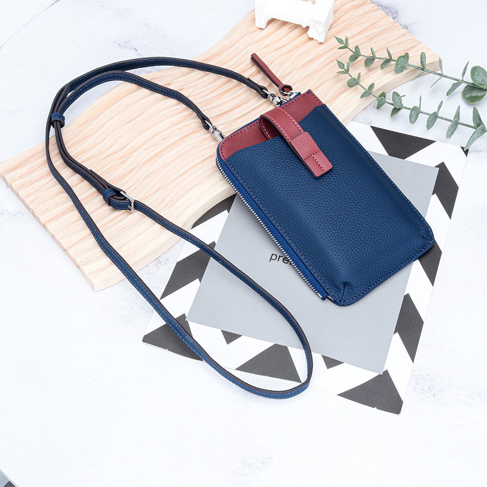 Women's Genuine Leather Fashion Contrast Color Mobile Large Capacity Phone Bags