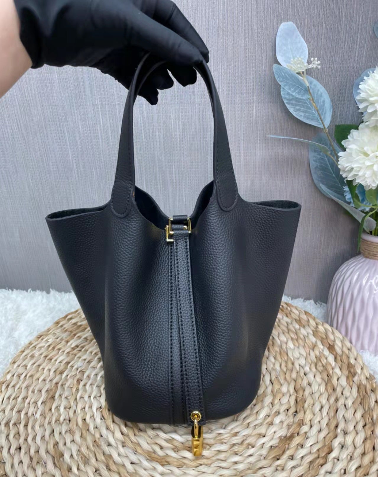Women's Vegetable Basket Hand-held Lychee Pattern Cow Shoulder Bags