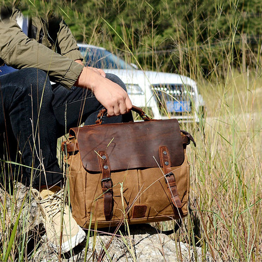 Men's Vintage Oil Wax Canvas With Top Layer Men's Briefcases