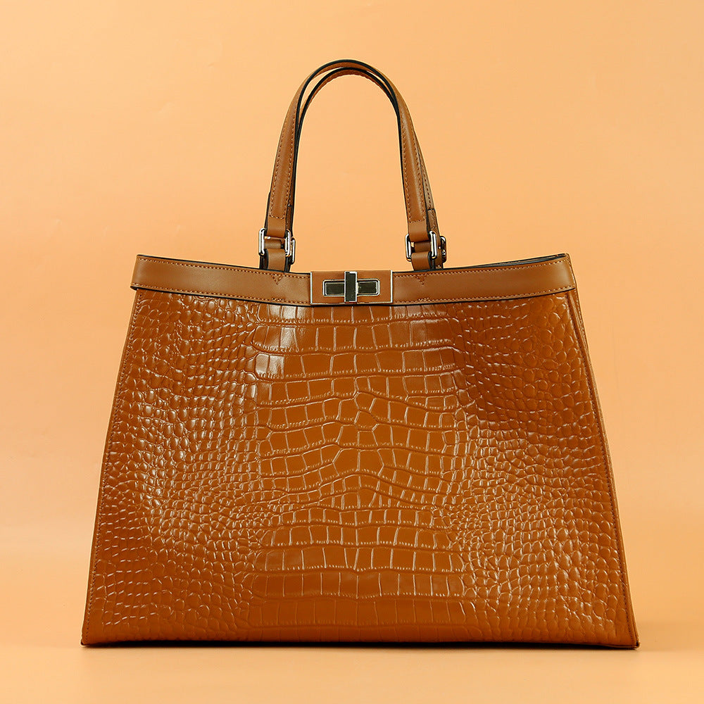 Women's Layer Cowhide Portable Large Capacity Commuting Handbags