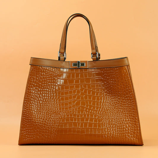 Women's Layer Cowhide Portable Large Capacity Commuting Handbags