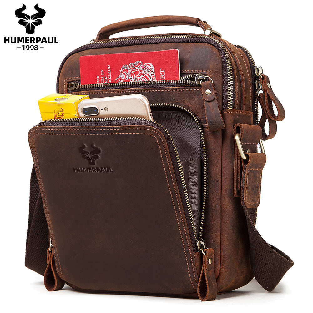 Men's Leather Crazy Horse Oil Wax Men's Messenger Bags