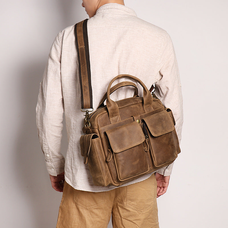 Men's Top Layer Crazy Horse Leather Large Bags