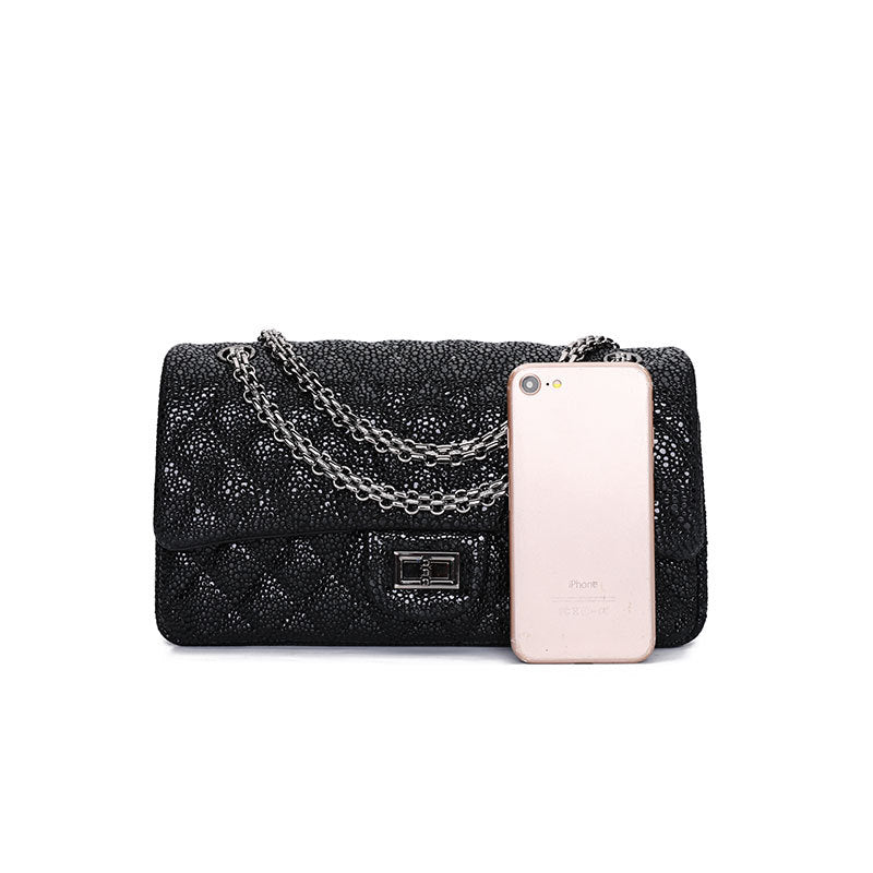 Women's Fish Cowhide Leather Classic Style Rhombus Chain Shoulder Bags