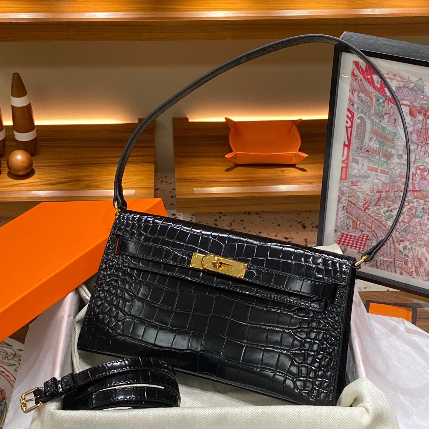 Women's Pattern Genuine Leather Kelly Underarm High-grade Armpit Bags